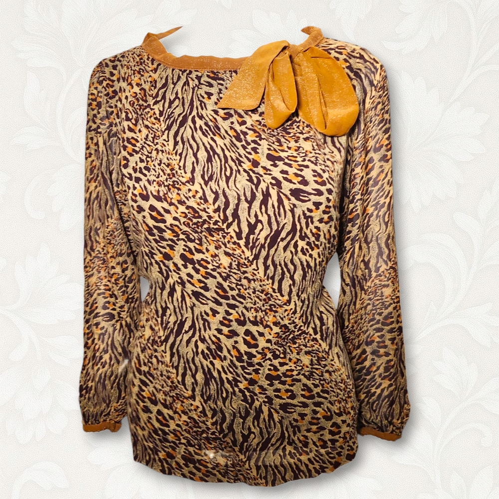 Vintage Brown and Cream Fitted Embellished Blouse